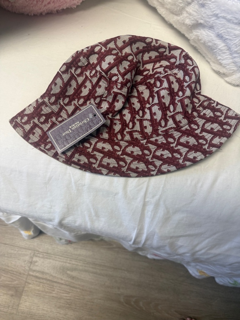 Dior woman Burgundy and Cream Monogram Bucket Hat